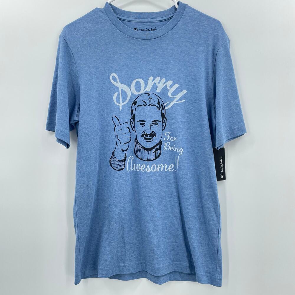 Travis Mathew Men's 100% Pima Cotton “Sorry” Graphic T-Shirt, Blue, NWT,‎ Sz. S
